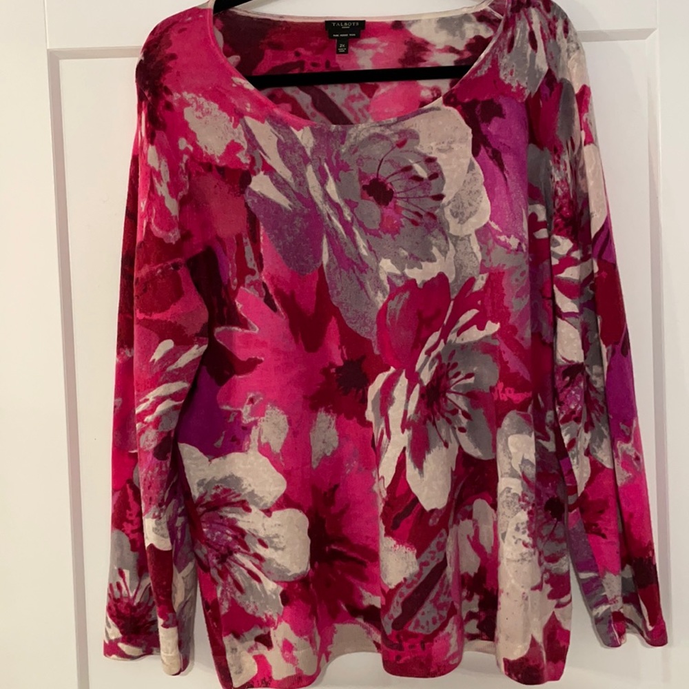 SWEATER Gorgeous vibrant floral Merino wool Talbots sweater 2x